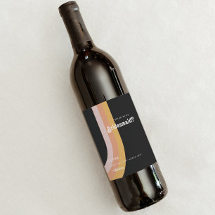 Modern Retro 70:s Rainbow Mörk Bridesmaid Frieri Vinflaska Etikett