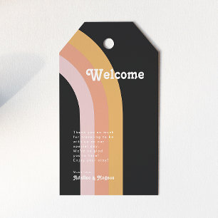 Modern Retro 70:s Rainbow Mörk Bröllop Välkommen Presentetikett