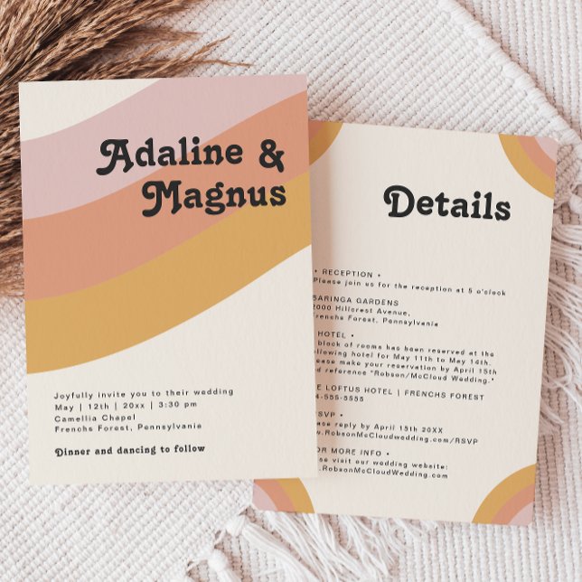 Modern Retro 70:s regnbåge allt på en Bröllop Inbjudningar (Skapare uppladdad)