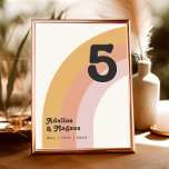 Modern Retro 70:s regnbåge | BORDSNUMMER<br><div class="desc">Den här moderna radion 70:s regnbåge | bordsnummer är perfekt för orangen i vintage, ro guld och rosa bröllop. Designad med inslag av ett klassiskt, färglöst bho arch och groovy minimalistiskt rand. Utformningen har en unik tropisk strand i abstrakt, underbar för vår, sommar eller fall bröllop. Produkten är anpassade, eftersom...</div>