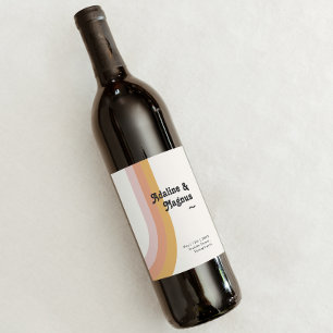Modern Retro 70:s regnbåge Bröllop Vinflaska Etikett