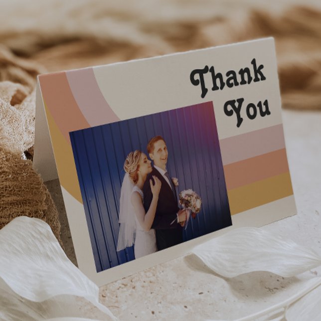 Modern Retro 70:s regnbåge | Fotovikt Tack Kort (Skapare uppladdad)