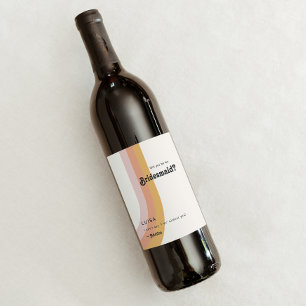 Modern Retro 70:s regnbåge Frieri Vinflaska Etikett