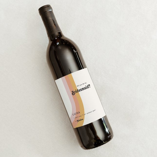 Modern Retro 70:s regnbåge Frieri Vinflaska Etikett (Skapare uppladdad)