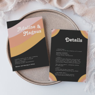 Modern Retro 70:s regnbåge Mörk allt på en Bröllop Inbjudningar