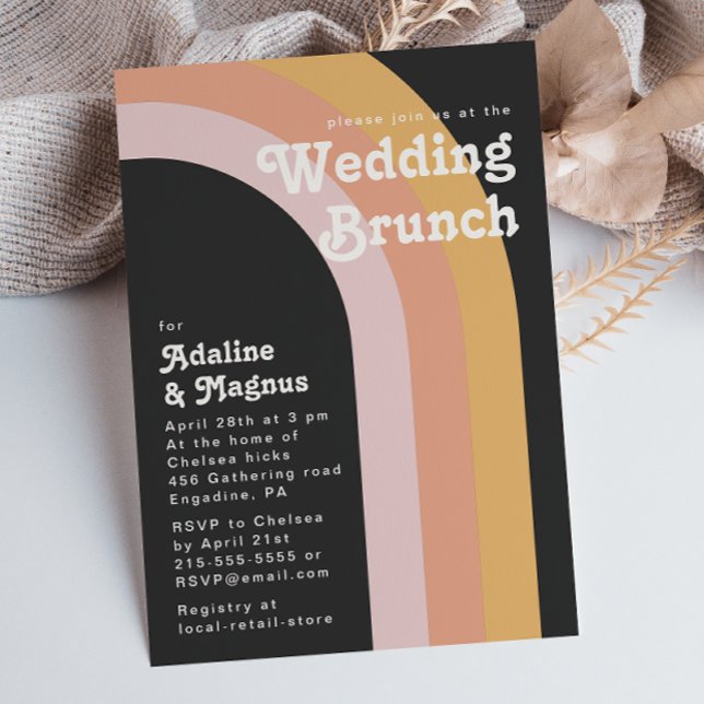 Modern Retro 70:s regnbåge Mörk Bröllop Brunch Inv Inbjudningar (Skapare uppladdad)