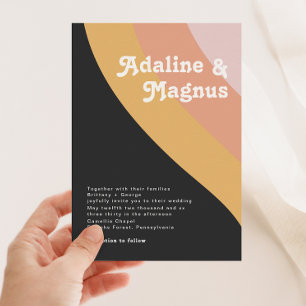 Modern Retro 70:s regnbåge Mörk Bröllop Inbjudningar