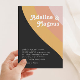 Modern Retro 70:s regnbåge Mörk Bröllop Inbjudningar