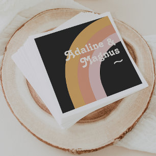 Modern Retro 70:s regnbåge   Mörk Bröllop Napkins Pappersservett