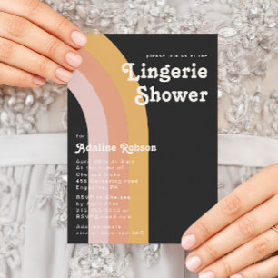 Modern Retro 70:s regnbåge - Mörk Lingerie Shower Inbjudningar