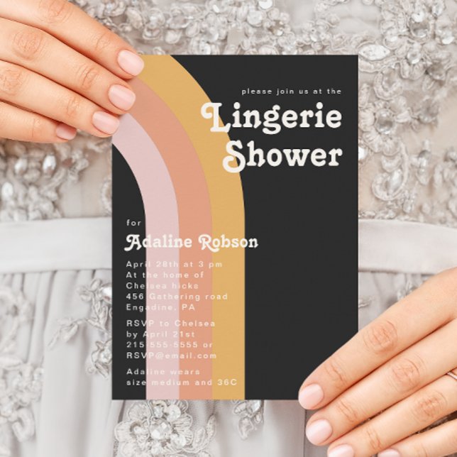 Modern Retro 70:s regnbåge - Mörk Lingerie Shower Inbjudningar (Skapare uppladdad)