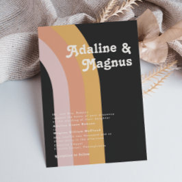 Modern Retro 70:s Regnbåge Mörk Traditional Bröllo Inbjudningar