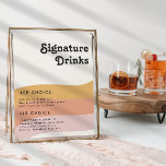 Modern Retro 70:s regnbåge Namnteckning Drinks-tec Poster<br><div class="desc">Den här moderna radion 70:s namnteckning dryckesskylt är perfekt för din enkla orange i vintage, ro guld och rosa bröllop. Designad med inslag av ett klassiskt, färglöst bho arch och groovy minimalistiskt rand. Utformningen har en unik tropisk strand i abstrakt, underbar för vår, sommar eller fall bröllop. Produkten är anpassade,...</div>