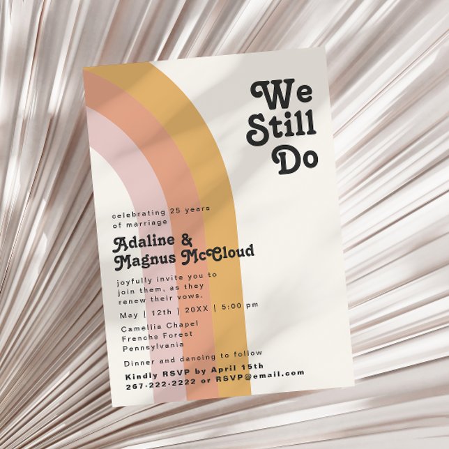 Modern Retro 70:s regnbåge vi fortsätter att förny Inbjudningar (Skapare uppladdad)