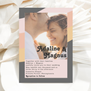 Modern Retro 70:s regnbågsmatade Mörk Photo Bröllo Inbjudningar