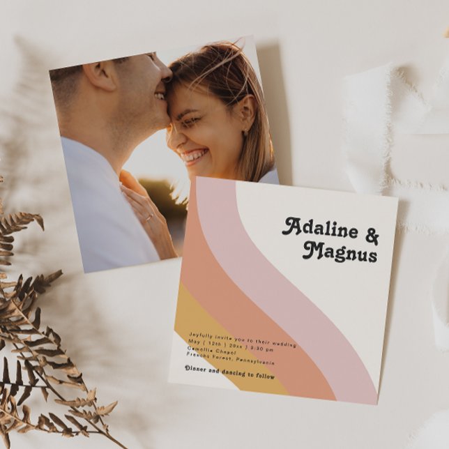 Modern Retro 70:s regnbågstorget Photo Bröllop Inbjudningar (Skapare uppladdad)