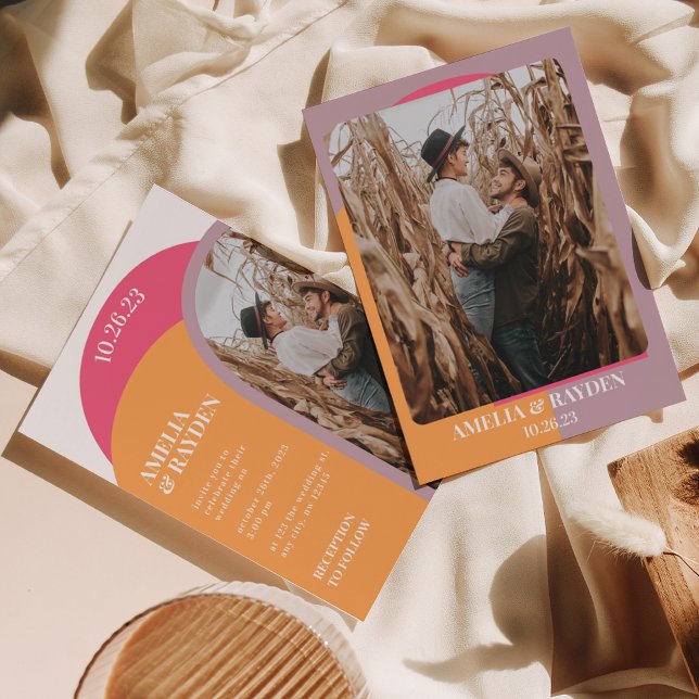 Modern retro 70-talets inbjudan till fotobröllop (Skapare uppladdad)