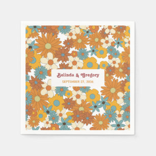 Modern Retro 70-Tals Färgglada Blommor Hippie Bröl Pappersservett