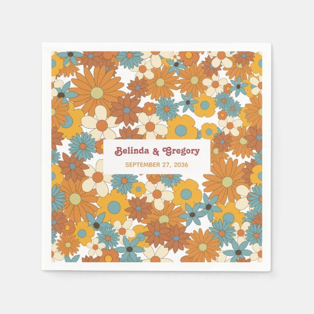Modern Retro 70-Tals Färgglada Blommor Hippie Bröl Pappersservett (Framsidan)