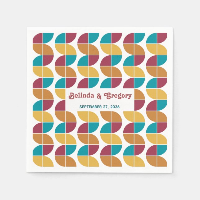 Modern Retro 70-tals Färgglada Regnbågsvågor Bröll Pappersservett (Framsidan)