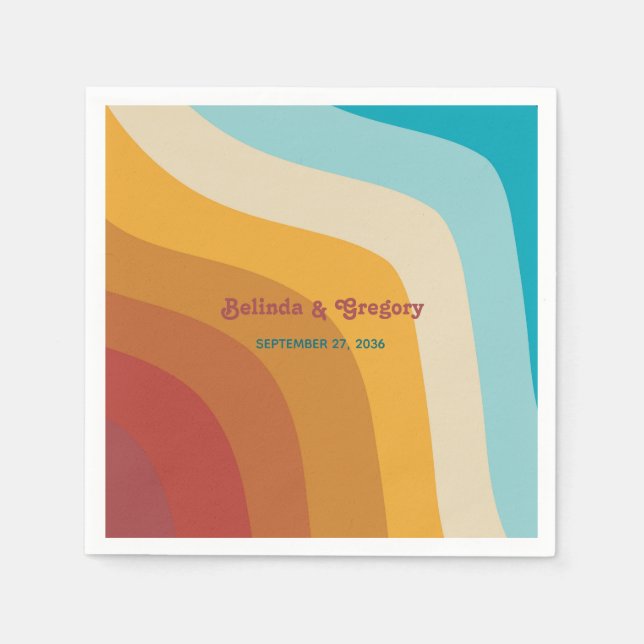 Modern Retro 70's Colorful Rainbow Vinkarare Bröll Pappersservett (Framsidan)