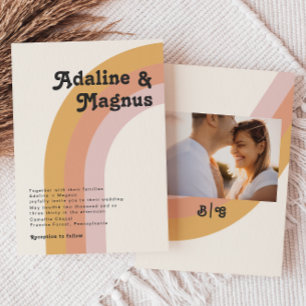 Modern Retro 70's Rainbow Monogram Photo Bröllop Inbjudningar