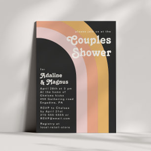 Modern Retro 70's Rainbow Mörk Par Shower Inbjudningar