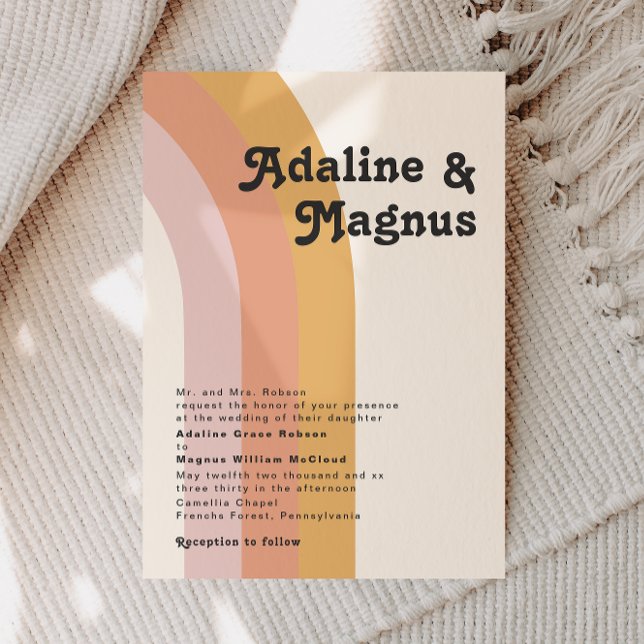 Modern Retro 70's Regnbåge Traditionell Bröllop Inbjudningar (Skapare uppladdad)