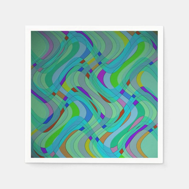 Modern Retro Abstrakt Design i Grönt och Blått Pappersservett (Framsidan)