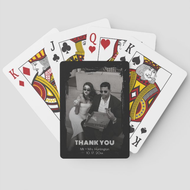 Modern Retro Anpassad Foto Bröllop Tacksamhet Casinokort (Baksidan)