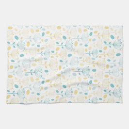 Modern Retro Aqua och Gult-Blommigt Kökshandduk