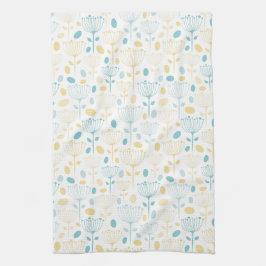 Modern Retro Aqua och Gult-Blommigt Kökshandduk