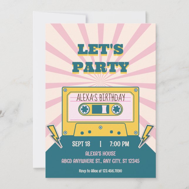 Modern Retro Birthday Inbjudningar (Framsida)