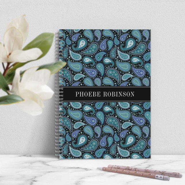 Modern Retro Blå Paisley Mönster Anteckningsbok (Modern Retro Blue Paisley Pattern Notebook)