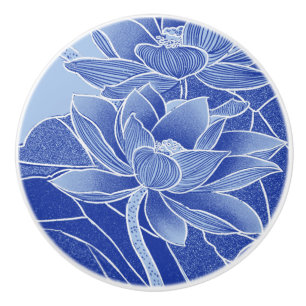 Modern Retro Blåa blommor Lotus Mandala Waterlily Knopp