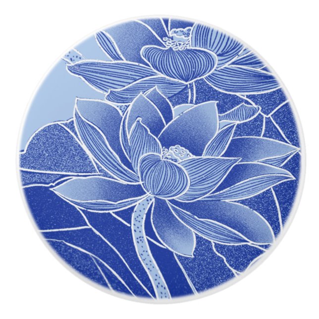 Modern Retro Blåa blommor Lotus Mandala Waterlily Knopp (Framsidan)