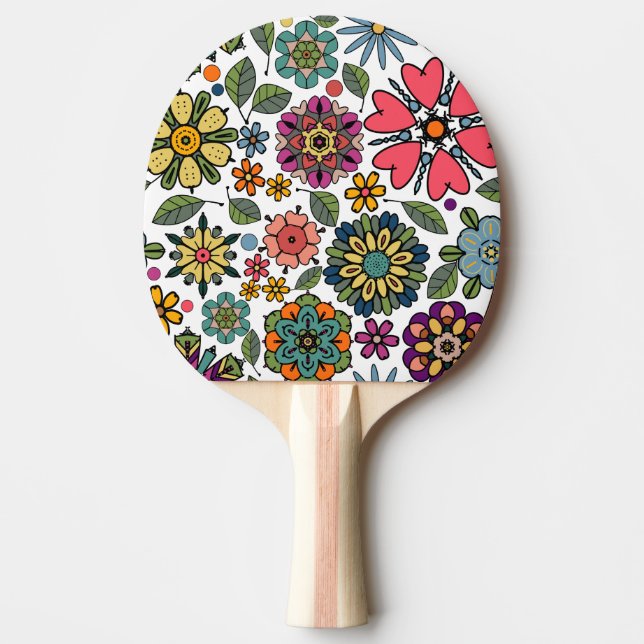 Modern Retro Blommig Teckning Sömlös Mönsterkonst Pingisracket (Framsidan)