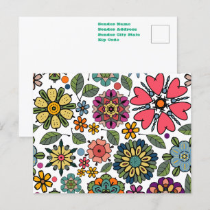 Modern Retro Blommönster Sömlös Mönsterkonst Vykort