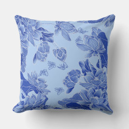 Modern Retro Blue Chinoiserie Chic Lotus Mandala Kudde