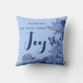 Modern Retro Blue Chinoiserie Lotus Zen Quote Kudde