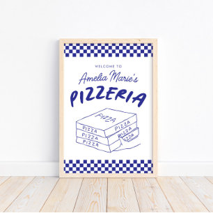 Modern Retro Blue Italia Pizzeria Pizza Party Poster