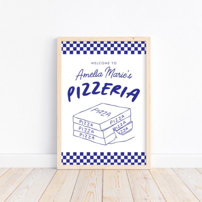 Modern Retro Blue Italia Pizzeria Pizza Party Poster (Skapare uppladdad)