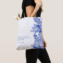 Modern Retro Blue Lotus Mandala Zen Quote Tote Tygkasse