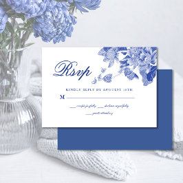 Modern Retro Blue och White Chinoiserie Blommigt OSA Kort