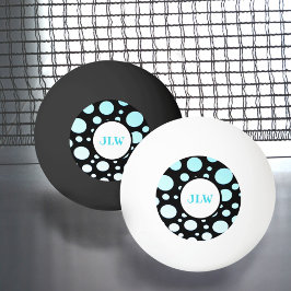 Modern Retro Blue Polka-punkter på Black Ping Pong Pingisboll