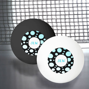 Modern Retro Blue Polka-punkter på Black Ping Pong Pingisboll