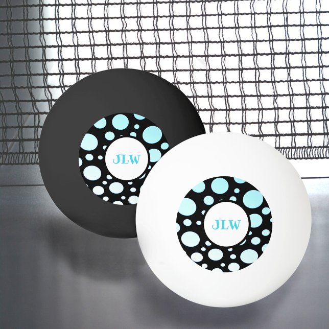 Modern Retro Blue Polka-punkter på Black Ping Pong Pingisboll (Skapare uppladdad)