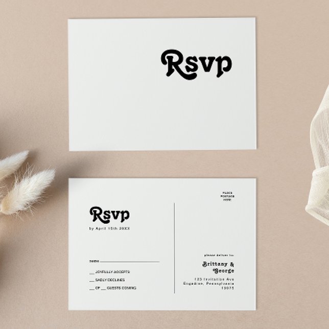 Modern Retro Bokstavsformattering Bröllop Svar Pos Vykort (Skapare uppladdad)