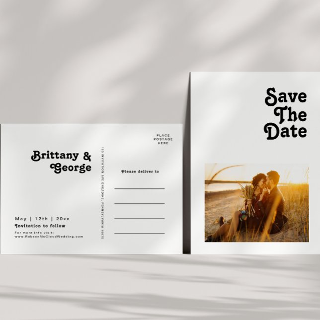 Modern Retro Bokstavspridning Foto Spara Datum Inb Inbjudan Vykort (Skapare uppladdad)