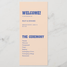 Modern Retro & Bold Blue Beige Bröllop Program
